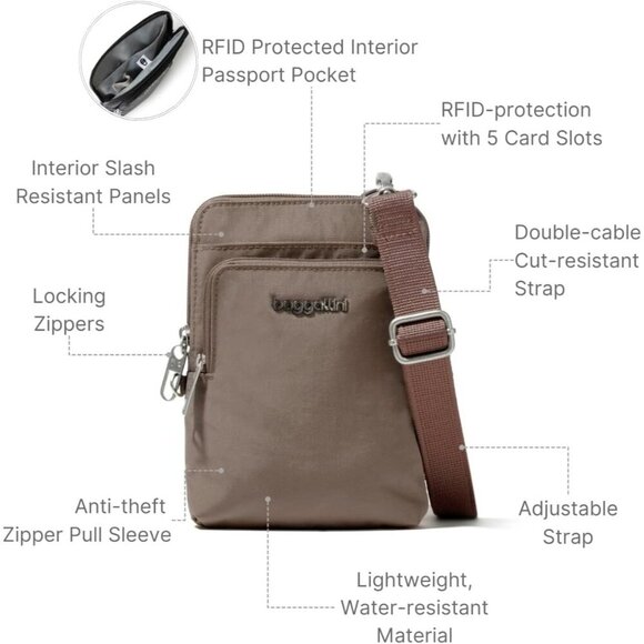 Baggallini Womens Securtex Anti-Theft Activity Crossbody Bag Cross Body Woodrose - Picture 4 of 7